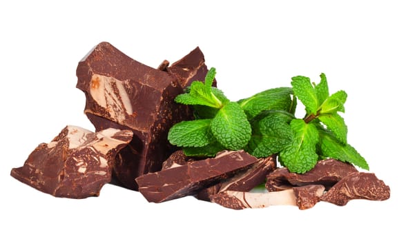 Pile of delicious black chocolate with mint