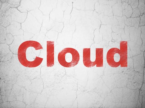 Cloud computing concept: Red Cloud on textured concrete wall background, 3d render
