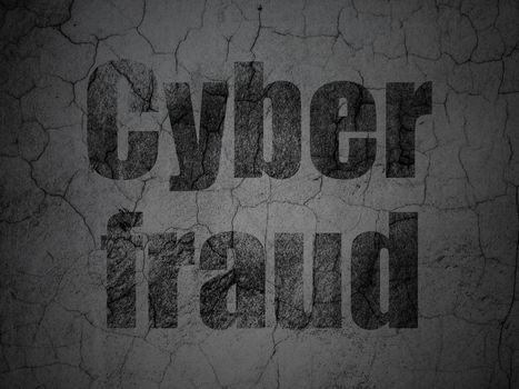 Safety concept: Black Cyber Fraud on grunge textured concrete wall background, 3d render