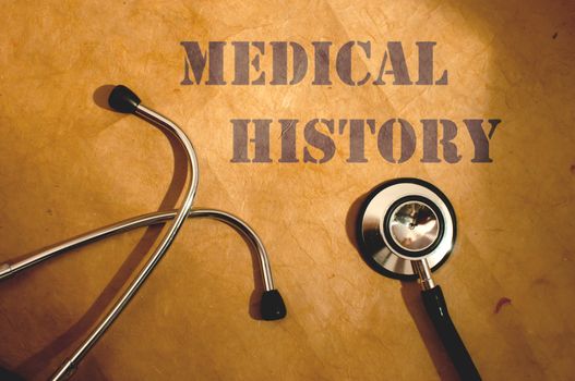 Medical history text title next to a stethoscope