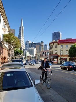 SAN FRANCISCO - OCTOBER 1: An unidentified man Cycling on the streets of San Francisco on October 1, 2011 in San Francisco, USA.