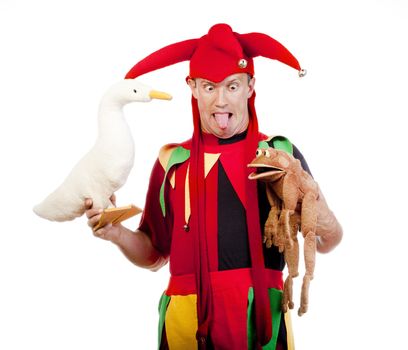 jester - entertaining figure in typical costume with puppets