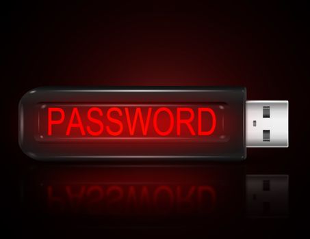 Illustration depicting a usb flash drive with a password concept.