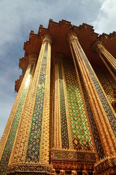 closeup the beautiful Buddhist temple gable at Thailand