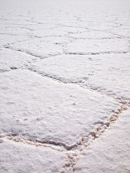 Abstract pattern in the salt of the Salar de Uyuni salt lake near Uyuni, Bolivia.