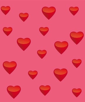 Some red hearts on a pink background