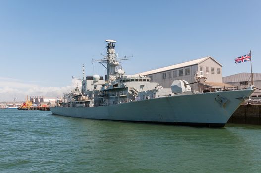 British battleship in harbor, Plymouth, Great Britain
