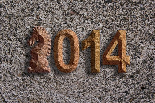 2014 Chinese Lunar New Year of the Horse 3D Chisel Stone Blocks Numerals on Stone Grunge Background Illustration