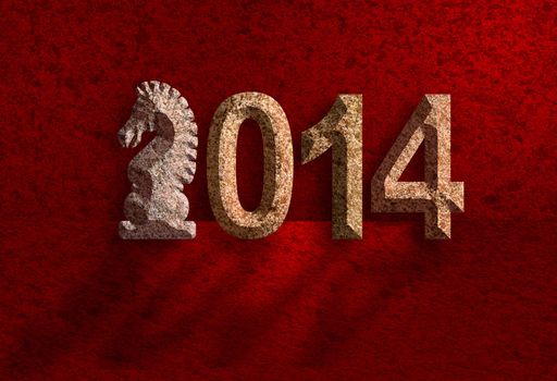 2014 Chinese Lunar New Year of the Horse 3D Chisel Stone Blocks Numerals on Red Grunge Background Illustration
