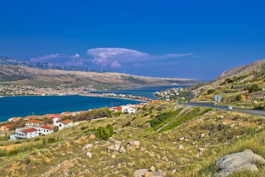 Island of Pag aerial bay colorful view, Dalmatia, Croatia