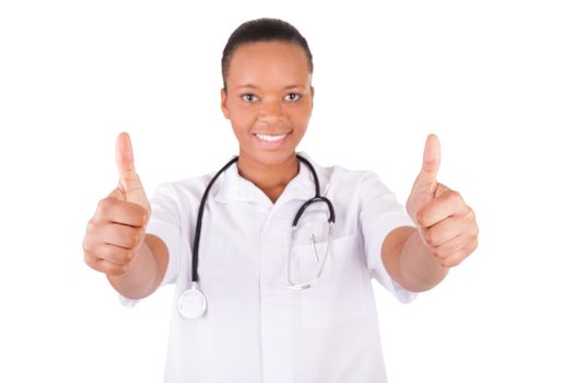 African american woman doctor a over white background, isolated