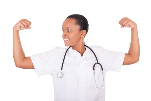 African american woman doctor a over white background, isolated