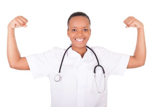 African american woman doctor a over white background, isolated