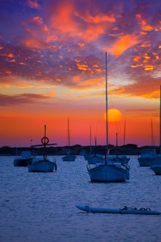 Formentera sunset at Estany des Peix lake in Balearic Islands