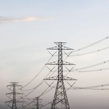 Power transmission tower line of electricity distribution