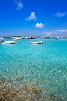 Formentera boats at Estany des Peix lake in Balearic Islands