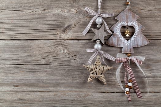 Christmas decoration on wood background, with free space for your text