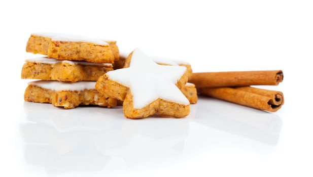christmas cinnamon star cookies isolated on white