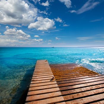 Formentera Mitjorn south beach with turquoise Mediterranean at Balearic Islands