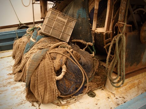 old fishing nets abandoned on a ship
