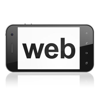 Web design concept: smartphone with text Web on display. Mobile smart phone on White background, cell phone 3d render