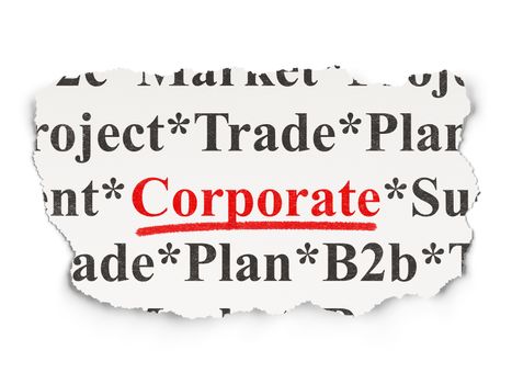 Finance concept: torn newspaper with words Corporate on Paper background, 3d render