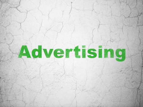 Advertising concept: Green Advertising on textured concrete wall background, 3d render