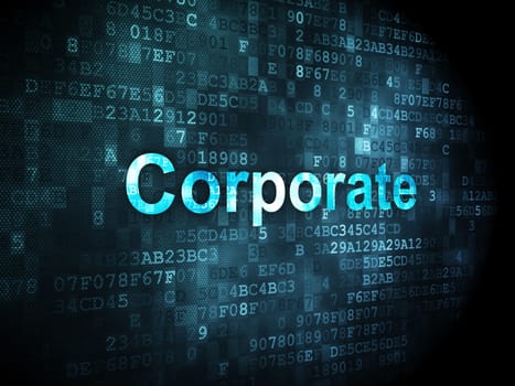 Finance concept: pixelated words Corporate on digital background, 3d render