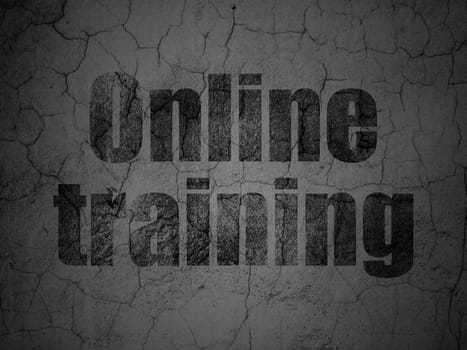 Education concept: Black Online Training on grunge textured concrete wall background, 3d render