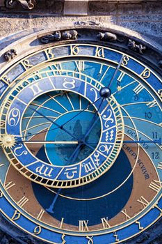 Old astronomical clock in the center square of Prague, Czech Republic