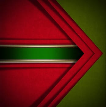 Red and green velvet background with geometric forms and green plaque