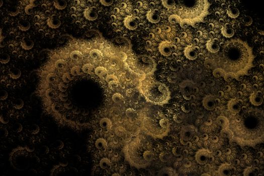 Spiraling golden rings on black background