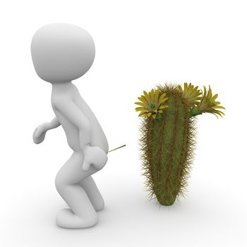 A 3D character stands out with the butt on a cactus.
