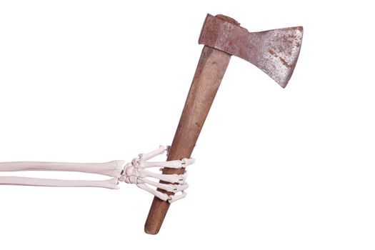 skeleton hand with axe