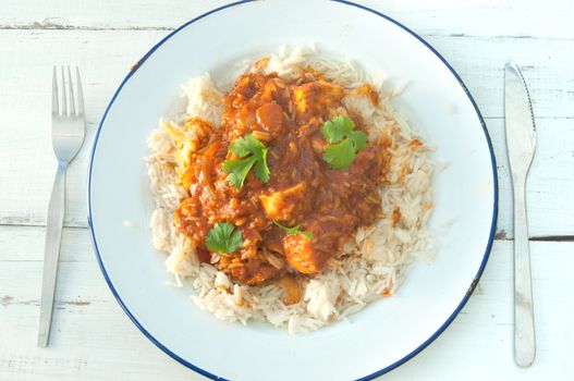 Plate of chicken curry with coriander 
