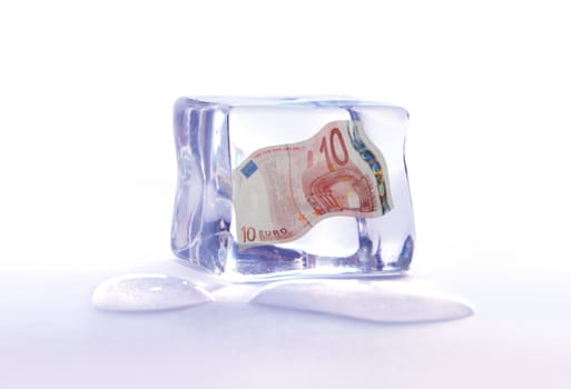 Euro banknote inside an ice cube 