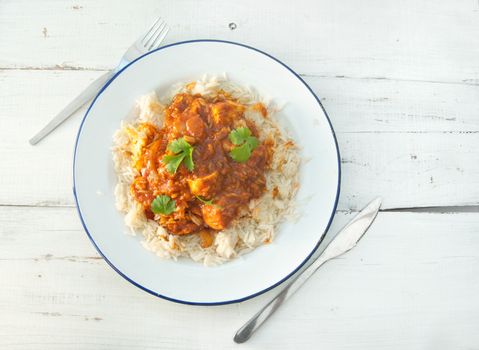 Plate of chicken curry with coriander 