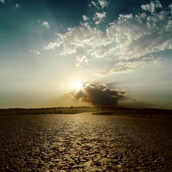 road close up and sunset with clouds