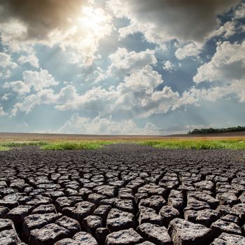 hot sun over drought earth