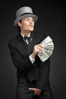 Gangster girl keeps money in hands