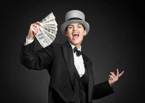 Gangster girl keeps money in hands