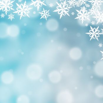 Blue shiny stars and snowflakes christmas bokeh background