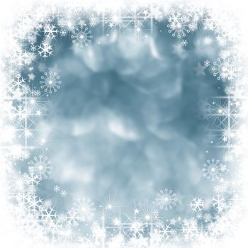 Blue shiny stars and snowflakes christmas background