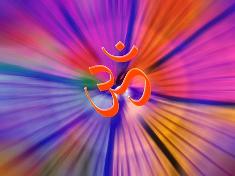 A metaphorical image of the holy Hindu symbol of Aum or OM radiating energies.                               