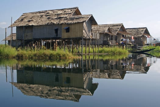 Typical villages on Inle Lake, Myanmar, Asia