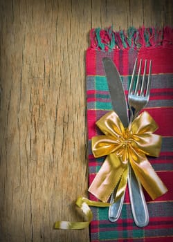 Christmas Decoration Over Wooden Background. Decorations over Wood. Vintage