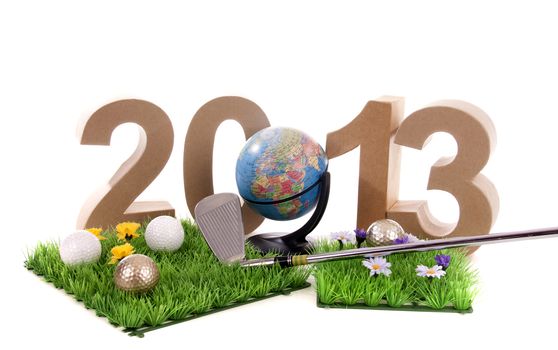 Golfstick and green symbolizes golfsport in the New year