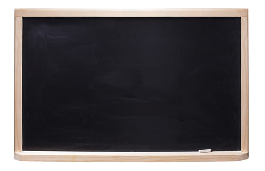 Black chalkboard with chalk piece isolated on white