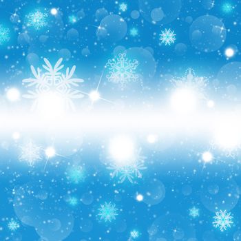 New Year's background. Christmas balls and snowflakes on a blue background