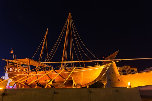 old boat on display near fahidi fort at Dubai Museum, united arab emirates